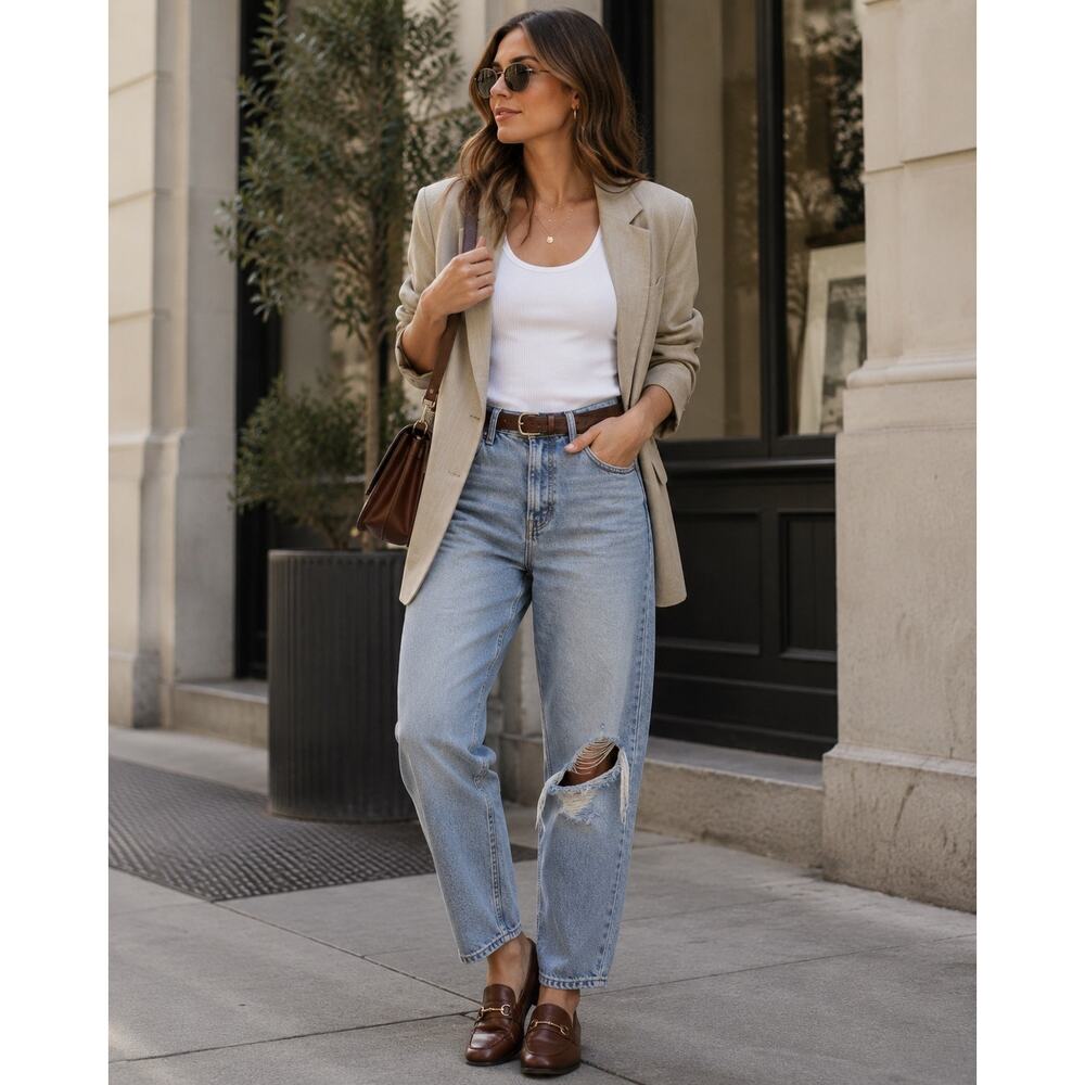 Madewell The Slouchy Boyjean‎ Womens Size 31 Light Wash Distressed Baggy Jeans